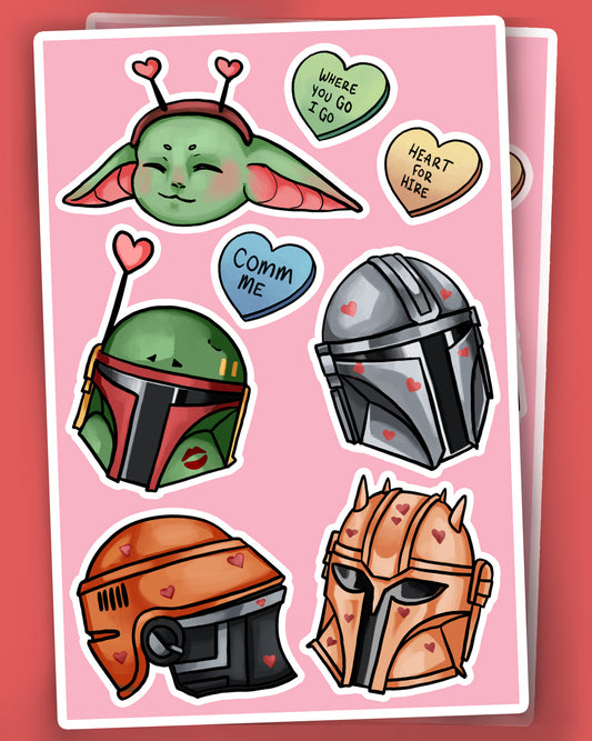 Mando Valentines Sticker Sheet